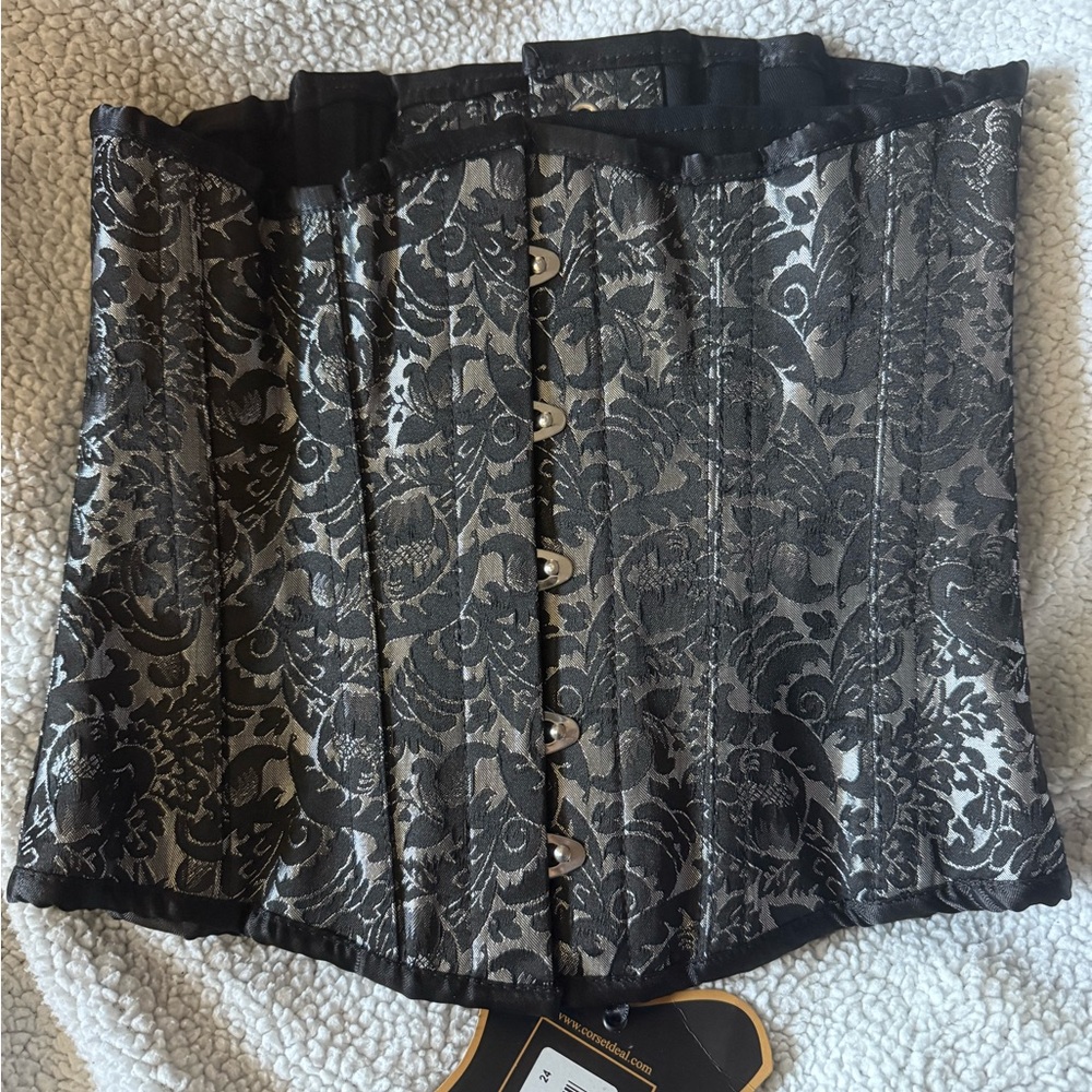 Steel-Bonnet Black & Silver Brocade Waist Cincher Corset